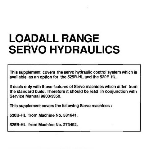 JCB 525B-HL, 530B-HL Loadall Range - Servo Hydraulics Service Manual (Supplement) - 9803/3352-1
