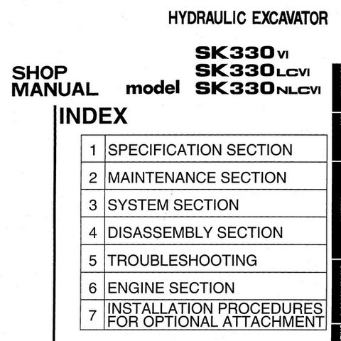 Kobelco SK330VI, SK330LCVI, SK330NLCVI Hydraulic Excavator Shop Manual - S5LC0007E3